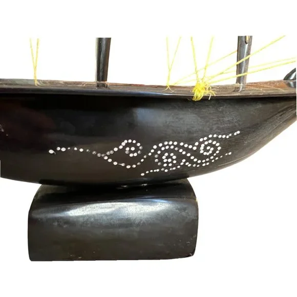 Rare! Large Vtg Bone and Horn Sailboat Hand-Engraved Inlay 17.5" long x 12" tall - Picture 7 of 14
